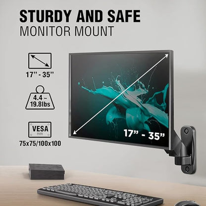 ELG Full Motion Swivel Monitor Wall Mount Stand Gas Spring for 17” to 35'' Display (4.4lbs to 19.8lbs Load), Arm Max Extension 15 inches, Computer Monitor Bracket, F410, Black