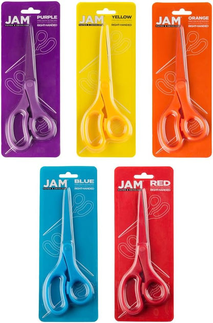 JAM PAPER Multi-Purpose Precision Scissors Set - 8 Inch - Rainbow Assortment - Ergonomic Handle & Stainless Steel Blades - 5/Pack