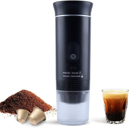 Portable Coffee Maker Espresso Travel Machine – Self-Heating Electric Espresso Maker, Compatible with Ground Coffee, Ideal for Travel, Camping, Office
