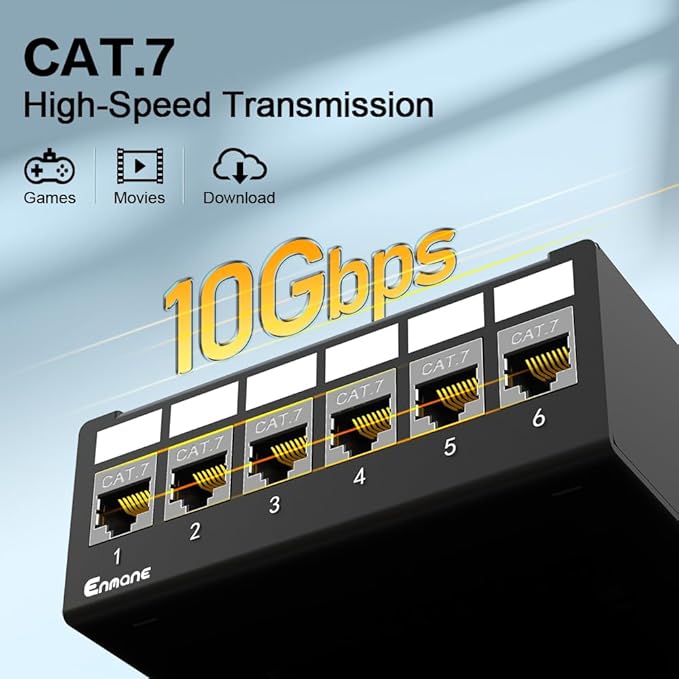 6Port Patch Panel CAT7 Keystone Patch Panel Shielded Network Patch Patch with Smart Cable Management for Home/Office Network (1U 6Port, CAT7)