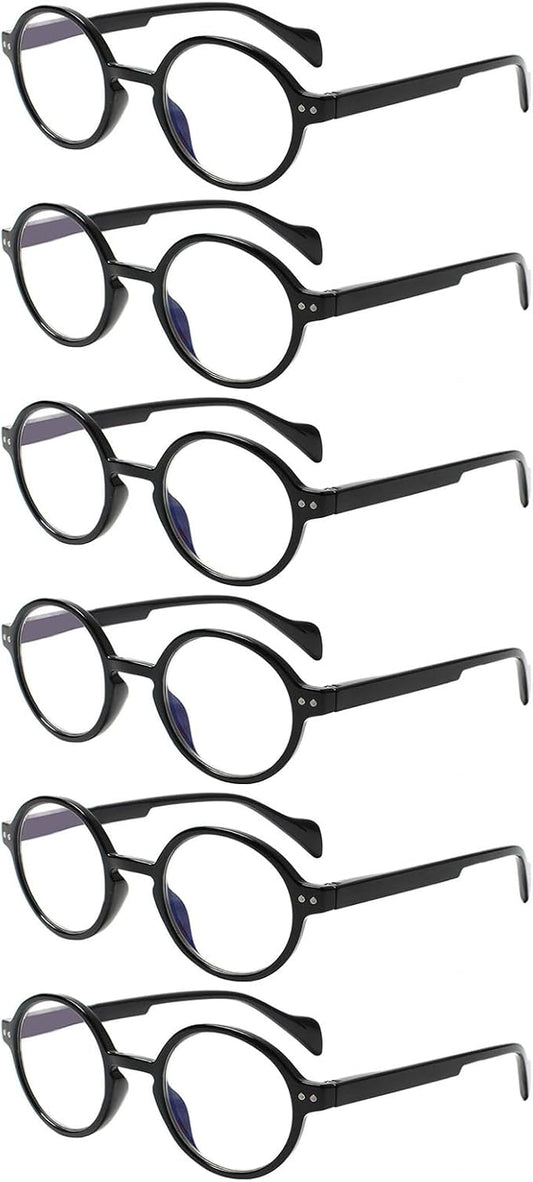 Kerecsen 6 Pack Vintage Round Reading Glasses for Women & Men Blue Light Blocking, Spring Hinge Design, Reading & Office Use