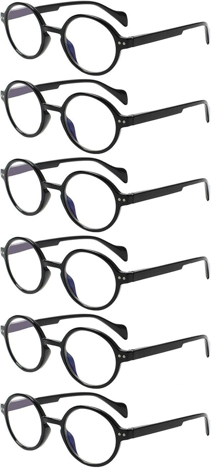 Kerecsen 6 Pack Vintage Round Reading Glasses for Women & Men Blue Light Blocking, Spring Hinge Design, Reading & Office Use