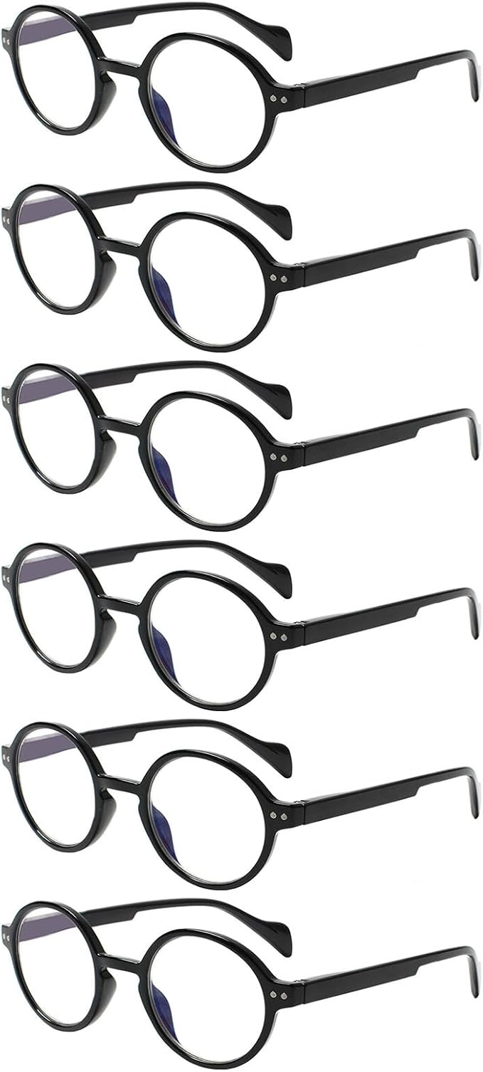 Kerecsen 6 Pack Vintage Round Reading Glasses for Women & Men Blue Light Blocking, Spring Hinge Design, Reading & Office Use