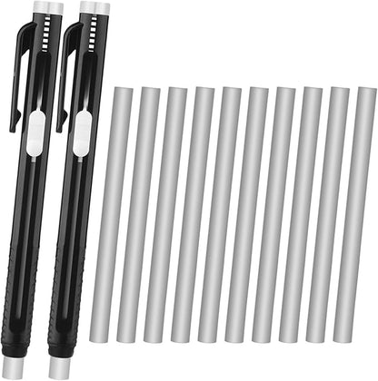 12 Pieces Retractable Mechanical Eraser Pen Bulks Retractable Mechanical Stick Eraser Refill for Teacher Gifts Painting Writing Office Daily Study (Solid Black)