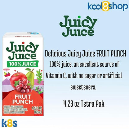 Juicy Juice Fruit Punch 100% Juice No Sugar Added On The Go Box 4.23 fl oz 40 Pack + 2 Reusable Snack Bags by KOOL8SHOP Infinite Deals