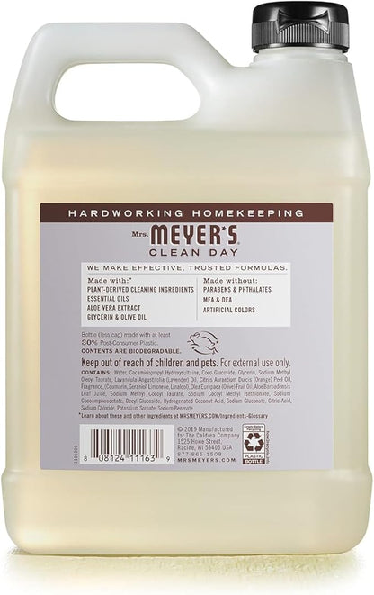 MRS. MEYER'S CLEAN DAY Hand Soap Refill, Made with Essential Oils, Biodegradable Formula, Lavender, 33 fl. oz - Pack of 6