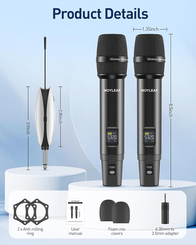 Wireless Microphone, UHF Metal Rechargeable Wireless Microphone, Rechargeable Receiver, 1/4 "Output with 1/8" Output, Suitable for Karaoke Singing, Speeches, Churches,Meetings, Weddings, 240 Ft.