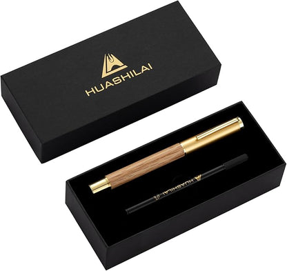 Luxury Wooden and Metal Rollerball Pen Set with Spare Gel Ink Refill,Rosewood,White Oak,Walnut Wood Signature Roller Ball Pen,Business Gift Set for Men and Women (White Oak)