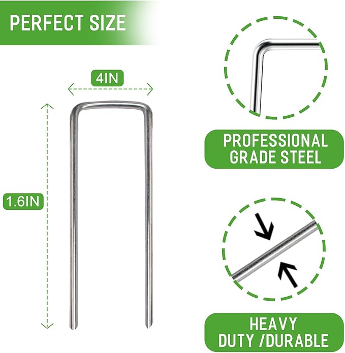 Landscape Staples Galvanized Garden Stakes, 4inch 500pack Heavy Duty Garden Pins for Fences, Lawns, Weed Barriers and Landscape Fabrics, Netting, Irrigation Hose