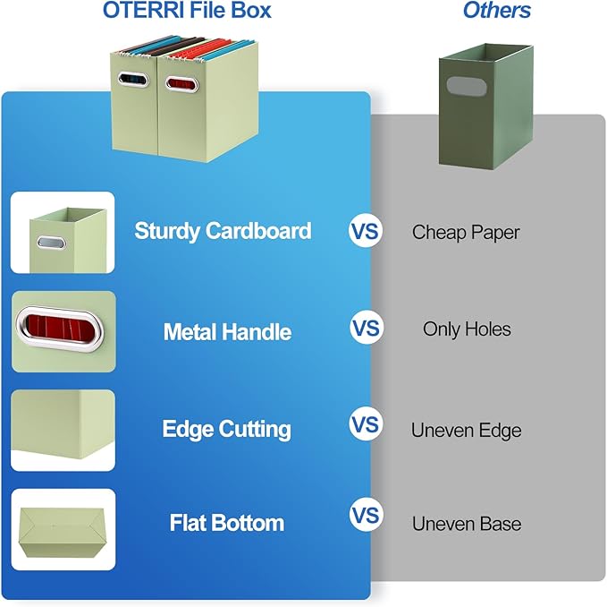 Oterri Cardboard File Organizer Box for Hanging File Folders Letter Size,File Box for Computer Desk,File Cabinet,Working Home,Office,Classroom (Green, Letter Size - 6 Packs)