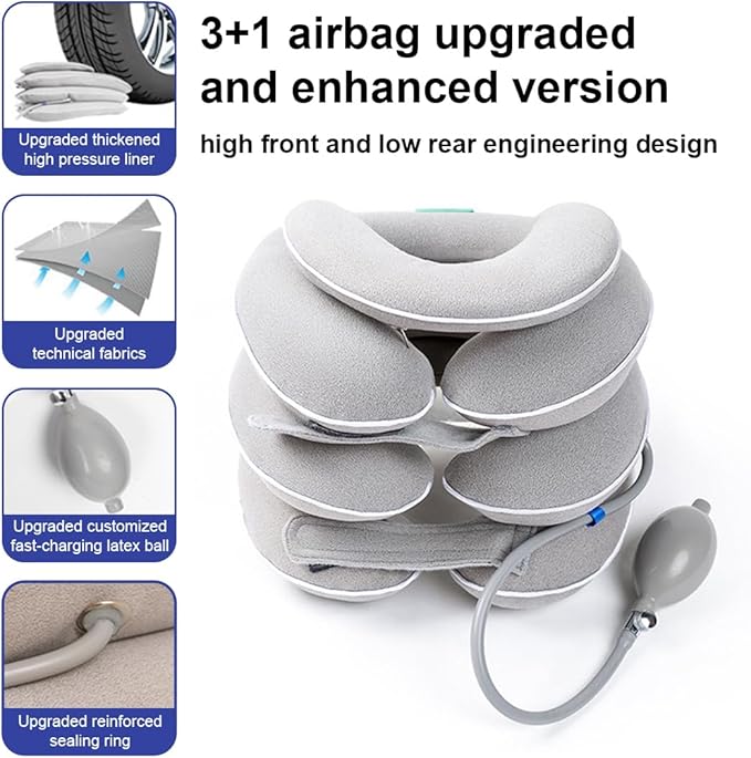 Neck Stretcher with Neck Brace,Cervical Traction Neck Device,Neck Relief Tool,Adjustable Inflatable Cervical Brace,Home Use Neck Decompression New Technology Breathable Fabric Washable&Colorfast(Gray)