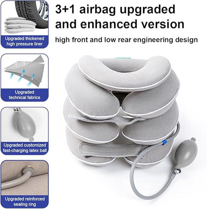 Neck Stretcher with Neck Brace,Cervical Traction Neck Device,Neck Relief Tool,Adjustable Inflatable Cervical Brace,Home Use Neck Decompression New Technology Breathable Fabric Washable&Colorfast(Gray)
