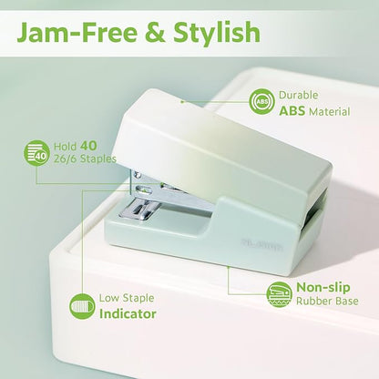 Mini Stapler with 830 Staples, Small Cute Desk Staplers, 25 Sheet Capacity, Green-White Gradient