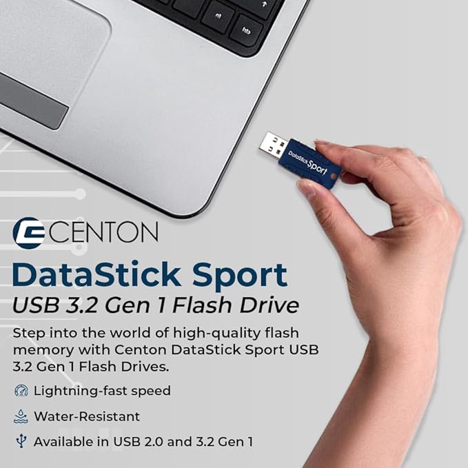 Water Resistant 64GB DataStick Sport by Centon, 5 Pack, USB 3.2 Gen1 Flash Drive Memory Stick for Storage and Backup