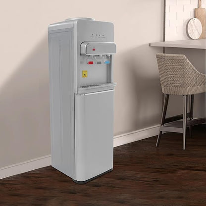 Bottom Loading Water Cooler, Standing Water Dispenser with 3 Temperature Settings - Hot, Cold & Room Water, Water Dispensers for Homes, Kitchens, Offices, Dorms (Silver)