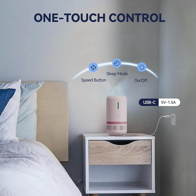 Air Purifiers for Home,HEPA Air Purifier for Room up to 960ft²,Air Purifiers for Odor,Dust,Quiet Air Cleaner for Office,Living Room,Bedroom,Type-C Charging,Included Adapter,Pink 2 Pack