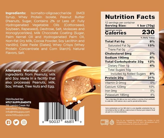 CICOBAR by HTLT | Soft & Delicious Protein Bars | 20g of Plant-Based Protein and only 230 Calories per Serving | High-Protein Snacks for Adults | 12-Pack, (Milky Crisp)