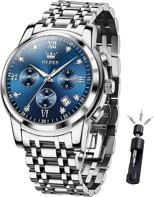 OLEVS Men's Luxury Watch Waterproof Luminous Easy Read Chronograph Watches Full Gold/White Dail/Black Face with Calendar Wristwatch