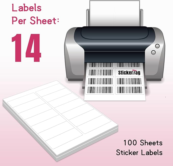 14UP 4" x 1-1/3" Shipping Labels Compatible with Laser & Inkjet Printers, Address Mailing Labels Self Adhesive Stickers (100 Sheets)