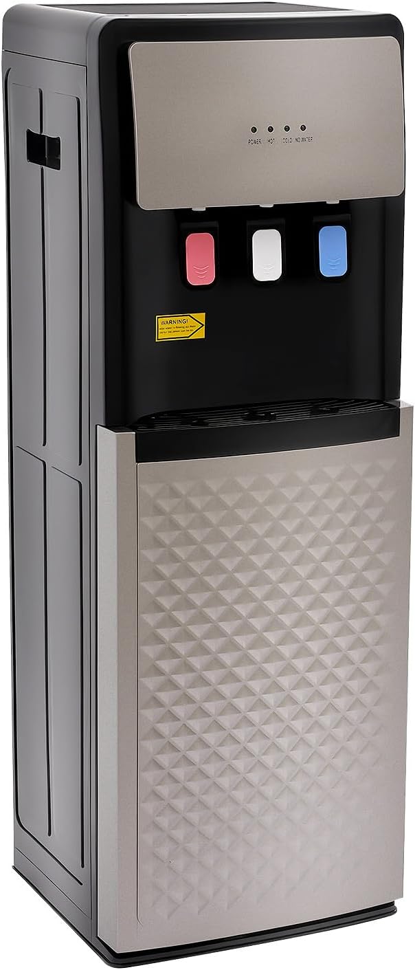Bottom Loading Water Cooler Dispenser for 5 Gallon Bottles - 3 Temperatures with Hot, Room & Cold Spouts,Overload Protection, Dry Burning Protection,Water Dispenser for Home,Office (Silver Grey)