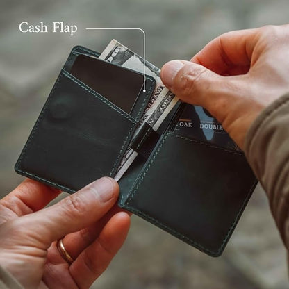 CLOUD Wallet Slim Minimalist — Magnetic Closure, Lightweight Design, Quick Access Pull Tab - Top Grain Leather Front Pocket Wallet (Green)