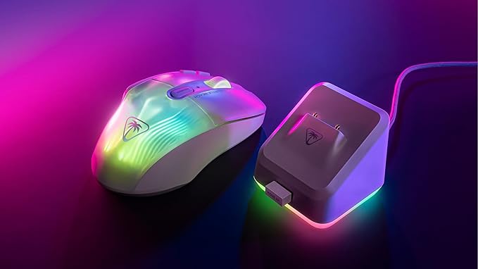 Turtle Beach Kone XP Air Wireless Customizable Ergonomic RGB Gaming Mouse, Bluetooth, 19K DPI Optical Sensor, 100-hour Battery & Charging Dock, 29 Programmable Inputs & RGB Lighting, 4D Wheel – White