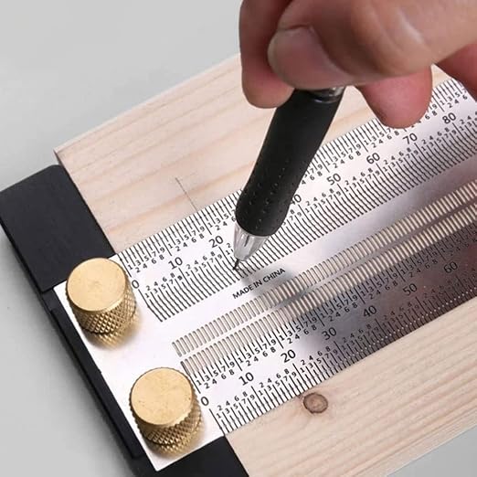 Precision Marking T-Rule Stainless Steel T Square with Mechanical Pencil & 0.5mm Refill Scribing Line Ruler for Marking or Measuring, for Carpenters, Designers, Architects, Engineers 300mm