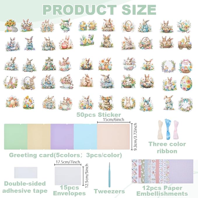 WEBEEDY 15 Sets Easter Paper Card Making Kits Colorful Handmade Greeting Card Kits with Envelopes & Sticker, DIY Cards Making Material Set for Easter Cards Birthday Invitation Holiday Supplies