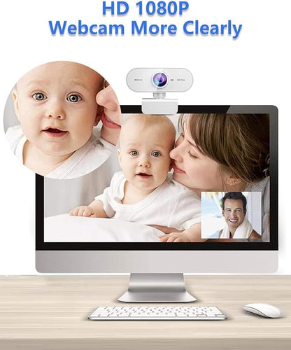 Webcam 1080P HD,Web cam with Microphone, Noise Cancellation, Wide-Angle Lens, Auto Light Correction, Plug & Play USB Webcam for Laptop, Desktop, PC, Mac, Zoom, Skype, Streaming,White