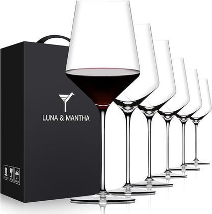 OJA Red Wine Glasses Set of 6, Premium Crystal Wine Glasses Hand Blown, 17 oz, Long Stem, Thin Rim, Perfect for Daily Use, Unique Wedding Anniversary or Birthday Gift