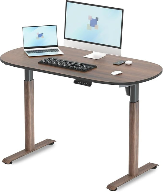 Oval Leg Electric Standing Desk, 48x24 Inch Whole-Piece Oval Desktop, Height Adjustable Sit Stand Workstation for Home Office, Walnut (48x24)