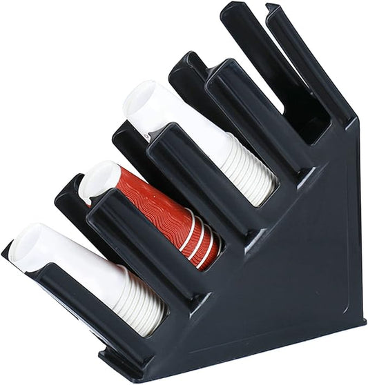 Alvinlite Commercial Cup Holder, 4-Section Slanted Countertop Cup and Lid Organizer, Dispenser Organizer Disposable Cup Lid Holder for Coffee Station Counter