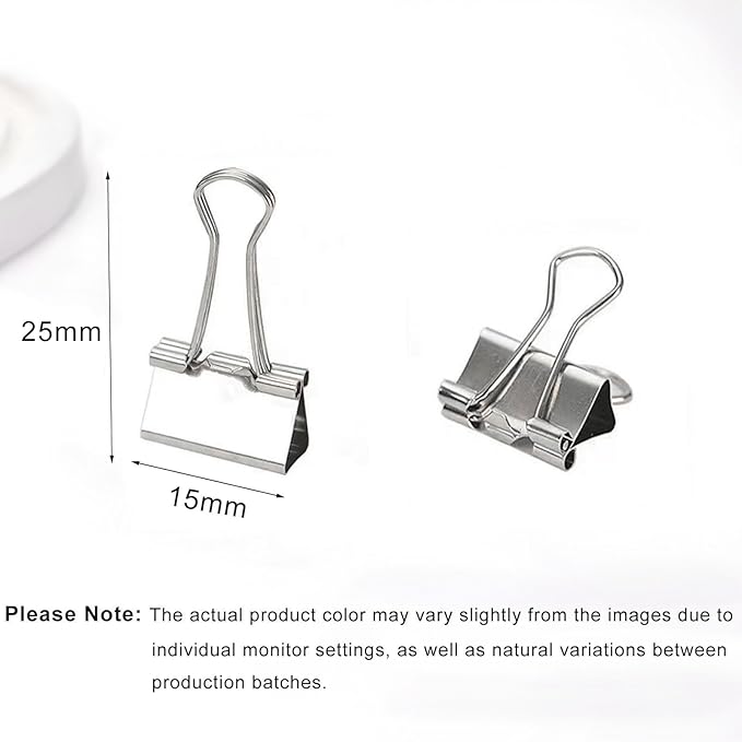 100 Pack Mini Silver Binder Clips 5/8 Inch (15 mm), Colored Little Paper Clamps, Small Tiny Micro Size Paper Clips for Office Home School Business 0.6"