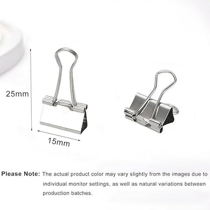 100 Pack Mini Silver Binder Clips 5/8 Inch (15 mm), Colored Little Paper Clamps, Small Tiny Micro Size Paper Clips for Office Home School Business 0.6"