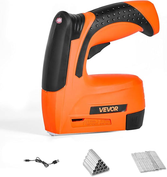 VEVOR Cordless Brad Nailer, 2-in-1 Nail Gun Staple Gun, 18 Gauge 5/8 inch, Battery Powered, with 1000 Pcs Staples and 1000 Pcs Nails, Non-Slip Rubber Grip, for Woodworking, Carpentry and DIY Projects