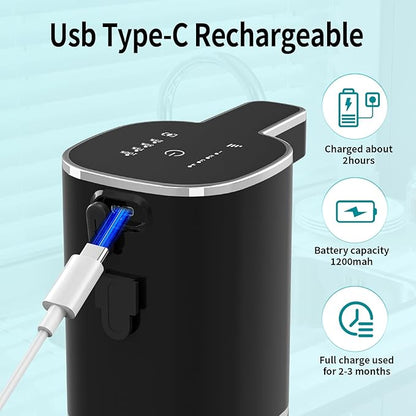 Automatic Soap Dispenser Touchless, Wall Mounted Smart Soap Dispenser, USB Rechargeable, 4 Adjustable Levels, 14.2oz / 420ml Large Capacity, for Bathroom, Kitchen, School (Black, Liquid)
