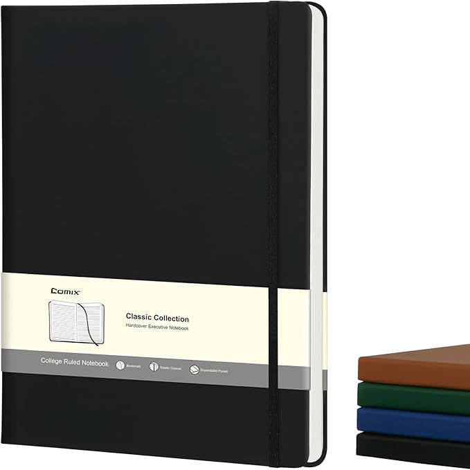 COMIX A4 Lined Journal Notebooks, 240 Pages, Large Size-8.5" x 11", Black, Hardcover Journaling Notebooks for Men & Women- Fits for Office, Business, School, Notes Taking & Writing