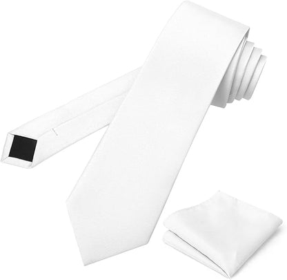 PenSee Men's Tie Set Solid Pure Color 3.15" (8CM) Classic Formal Plain Necktie and Pocket Square Set For Men
