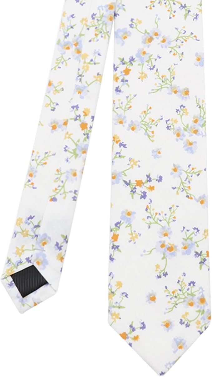 Cotton Floral Ties for Men 2.76" Men's Skinny Tie Linen Flower Printed Neck Tie for Wedding Dating Party
