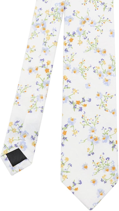 Cotton Floral Ties for Men 2.76" Men's Skinny Tie Linen Flower Printed Neck Tie for Wedding Dating Party