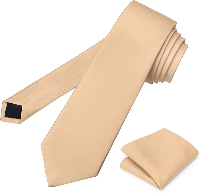 PenSee Men's Tie Set Solid Pure Color 3.15" (8CM) Classic Formal Plain Necktie and Pocket Square Set For Men
