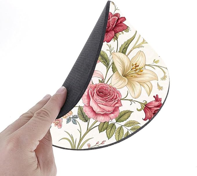 Floral Array with Roses and Lilies Mouse Pad Round Non-Slip Rubber Mousepad Laptop Office Computer Decor Cute Desk Accessories Customized Design Mouse Pad