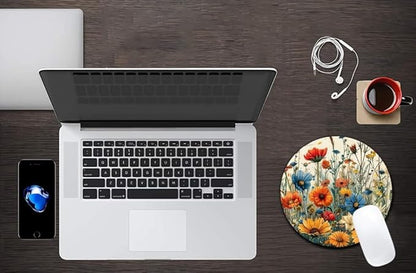 Colorful Garden Flowers Round Art Mouse Pad Round Non-Slip Rubber Mousepad Laptop Office Computer Decor Cute Desk Accessories Customized Design Mouse Pad