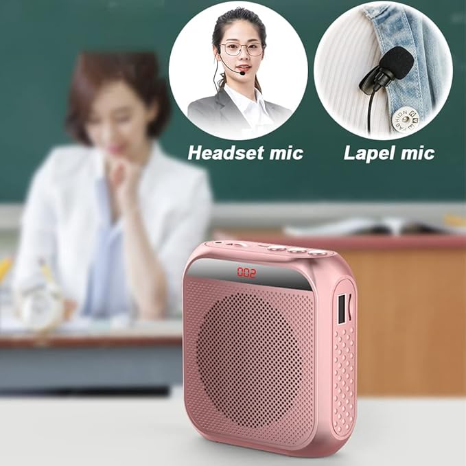 Portable Voice Amplifier for Teachers,Rechargeable Portable Microphone with Speaker,Wired Microphone,Pa System for Outdoors, Teaching, Meeting, Tour Guide, Yoga(5PCS,Rose Gold)