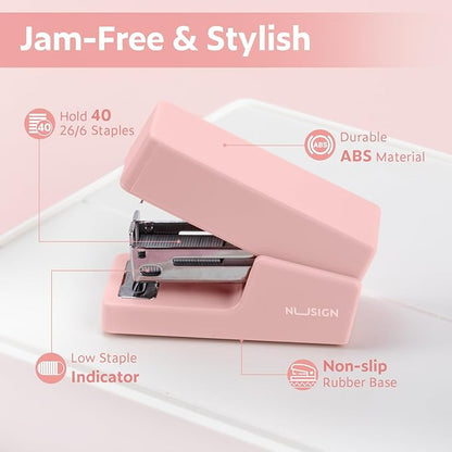Mini Stapler with 830 Staples, Small Cute Desk Staplers, 25 Sheet Capacity, Pink