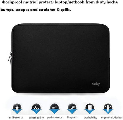Naukay Laptop Sleeve Case, 15.6 Inch,Resistant Neoprene Notebook Computer Pocket Case/Tablet Briefcase Carrying Bag Compatible Asus/Dell/Fujitsu/HP/Sony/Toshiba/Acer- (Black)