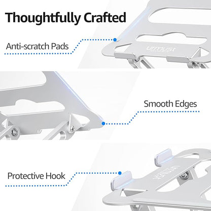 Urmust Laptop Notebook Stand Holder Adjustable Ultrabook Stand Riser Portable Compatible with MacBook Air Pro HP Dell XPS Lenovo All laptops 10-15.6"(Silver)