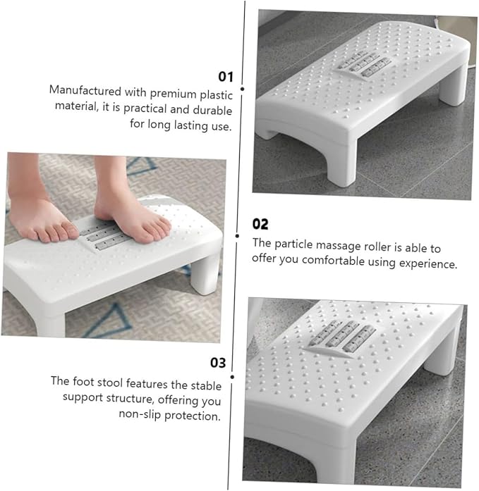 Portable White Footstool for Office and Home Stable Non-Slip Foot Rest Stool with Ergonomic Support Angle for Stress Relief Legs Feet Knees and Ankles Suitable for Desk and Piano