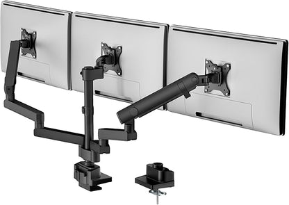 monTEK Triple Monitor Mount for Max 27 inch Computer Screens, 3 Monitor Desk Mount Each Arms Holds up to 19.8lbs, Three Monitors Desk Arm with Swivel, Tilt, Rotation, MA1009PBK-T