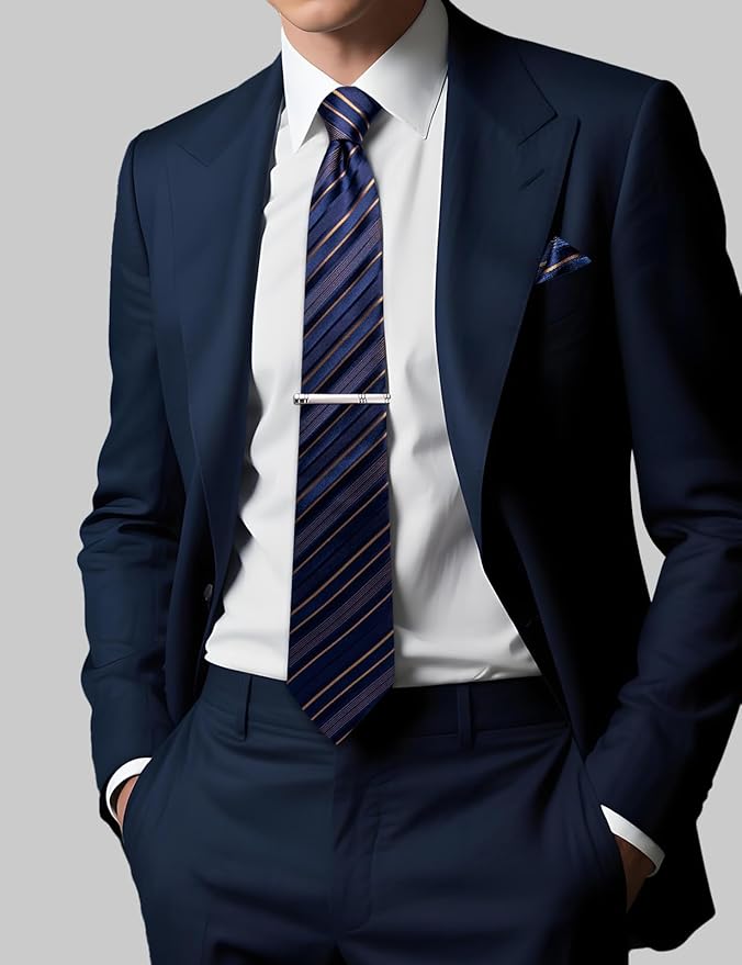 DiBanGu Mens Extra Long Tie 70inches Necktie and Pocktie Square Cufflinks Silk Ties for Tall Men with Tie Clip Wedding Party